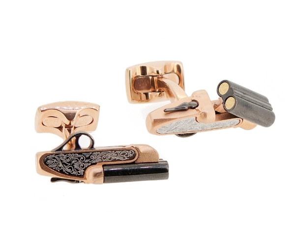 Gold Fiocchi Shotgun Cufflinks steampunk themed Slim Fit/perfect shooting gift